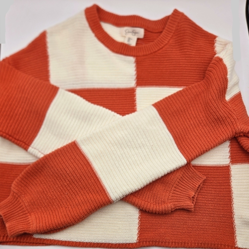 JESSICA SIMPSON Junior's Color Block Cropped Oversized Sweater sz Lg